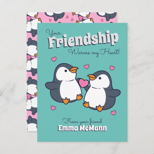 Valentijnskaart voor de klas met pinguïn - Cute vr Briefkaart (Voorkant / Achterkant)