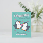 Valentijnskaart voor de klas met pinguïn - Cute vr Briefkaart (Staand voorkant)