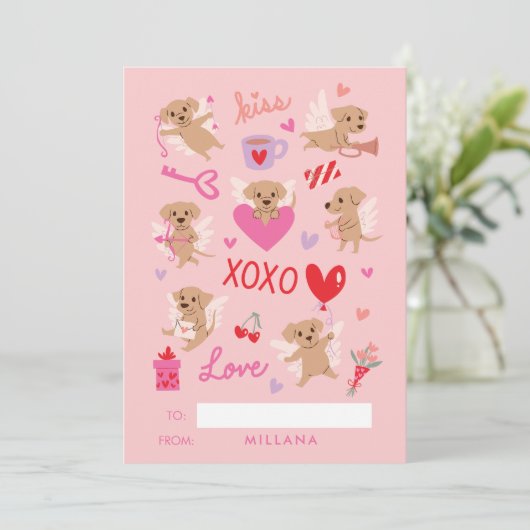 Valentijnskaart voor engelachtige honden in de kla feestdagenkaart (Staand voorkant)