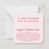 Valentijnskaart voor katholieke kinderen notitiekaartje (Achterkant)