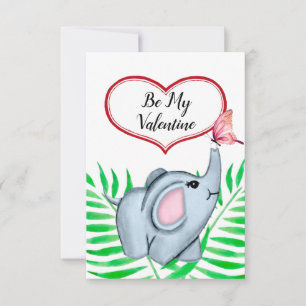 Valentijnskaart voor kinderen met babyolifant en v RSVP kaartje