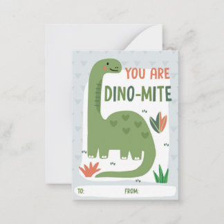 Valentijnskaart voor kinderen met dinosaurus voor  notitiekaartje