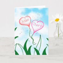 Valentijnskaart voor koppels met harten in de luch