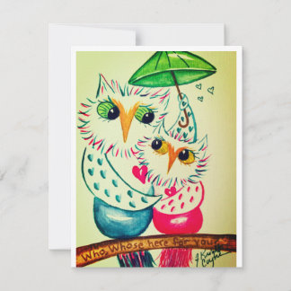 Valentijnskaart, watercolor uilen feestdagenkaart