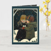 Valentijnskaart winteravond jongen en meisje kaart (Gele Bloem)