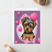 Valentijnskaart Yorkie en Hartjes Notitiekaart Notitiekaartje (Voorkant / Achterkant in situ)