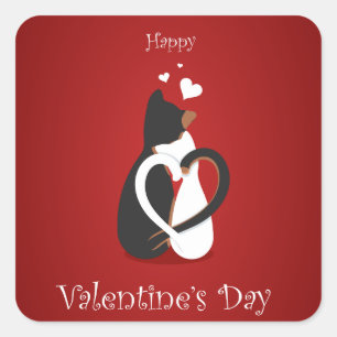 Valentijnskaarten met katten met verstrengelde har vierkante sticker