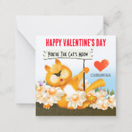 Valentijnskaarten voor de klas met kat met bordje notitiekaartje