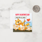 Valentijnskaarten voor de klas met kat met bordje notitiekaartje (Voorkant / Achterkant in situ)