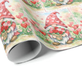 Valentijnskabouter met bos rode rozen cadeaupapier (Rol Hoek)