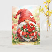 Valentijnskabouter met bos rode rozen kaart (Gele Bloem)