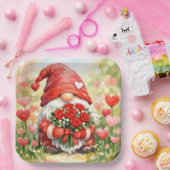 Valentijnskabouter met bos rode rozen papieren bordje (Feest)