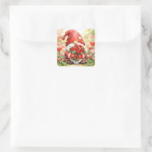 Valentijnskabouter met bos rode rozen vierkante sticker (Tas)