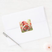 Valentijnskabouter met bos rode rozen vierkante sticker (Envelop)