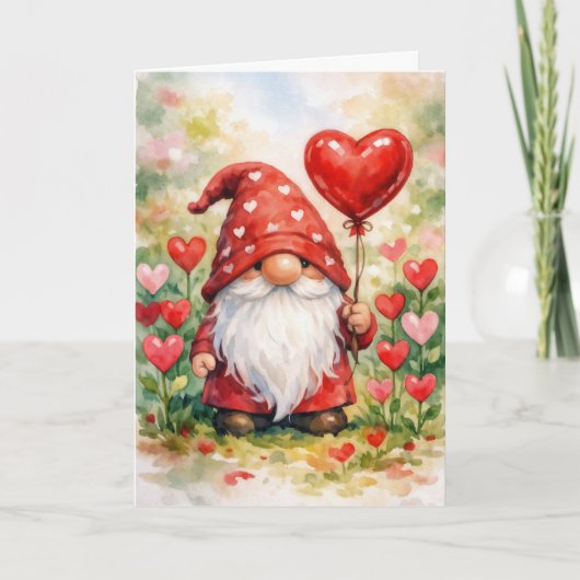 Valentijnskabouter met rode hartballon kaart (Voorkant)