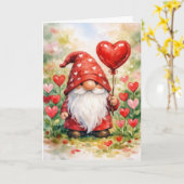 Valentijnskabouter met rode hartballon kaart (Gele Bloem)