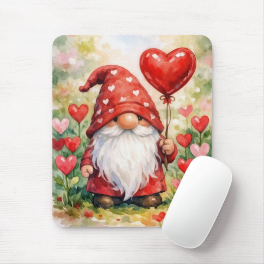 Valentijnskabouter met rode hartballon muismat (Met muis)