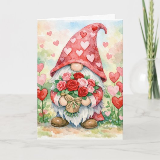 Valentijnskabouter met rode rozen kaart (Voorkant)
