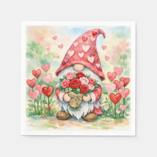 Valentijnskabouter met rode rozen servet (Voorkant)
