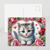 Valentijnskitje met rode rozen briefkaart (Voorkant / Achterkant)