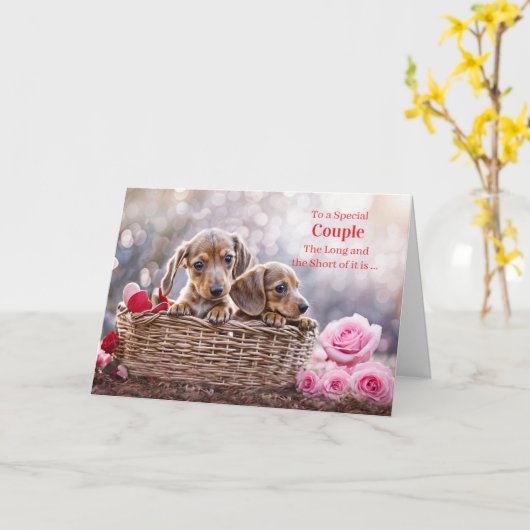 Valentijnskoppel van jullie Schattig paar takshond Kaart (Gele Bloem)