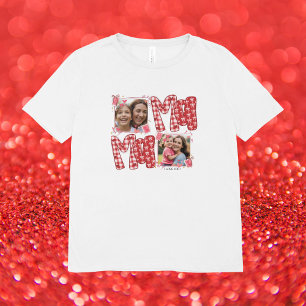 Valentijnsmoeder en kind rode ruit hartjes t-shirt