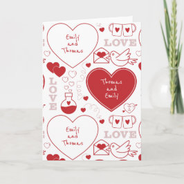 Valentijnspatroon wenskaart - Rood op Wit Kaart