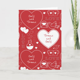 Valentijnspatroon wenskaart - Wit op Rood Kaart