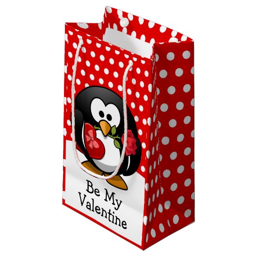 Valentijnspinguïn met Chocolade en Rozen Klein Cadeauzakje (Voorkant Gekanteld)