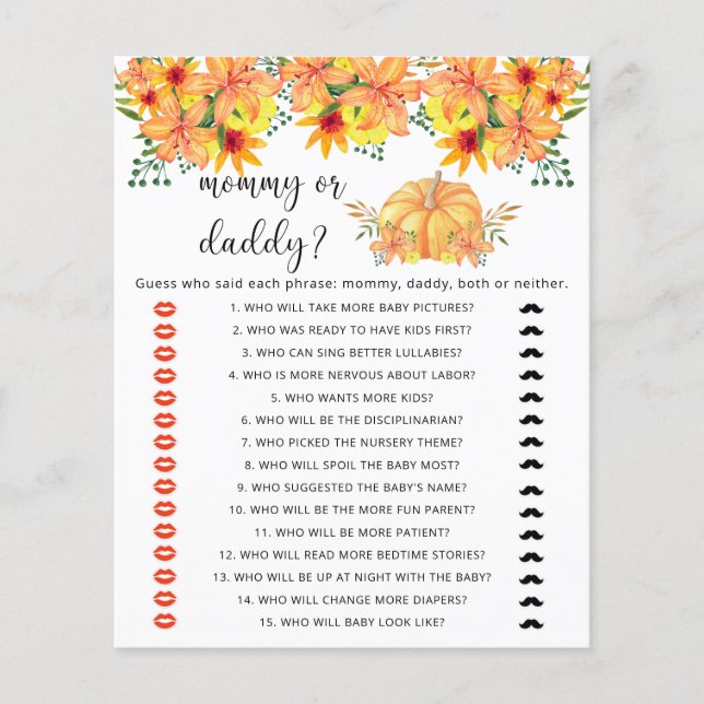 Valentijnspomp mama of papa baby shower spel (Voorkant)
