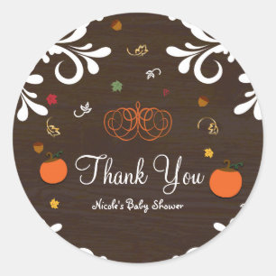 Valentijnspompoenen Bladeren & Hout Baby Shower Ronde Sticker