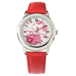 Valentijnsrode leren vintage liefdeshart horloge