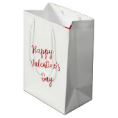 Valentijnsrode Roos Op Witte Satijn Medium Cadeauzakje (Achterkant Gekanteld)