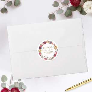 Valentijnsrood Bourgondië Bloemige Bruiloft Ronde Sticker