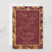 Valentijnsrood & Goud Herfstbladeren Bruiloft Kaart (Voorkant)