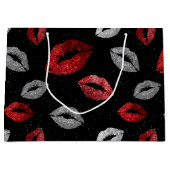 Valentijnsrood Zilver Glitter Lippen op Zwart  Groot Cadeauzakje (Voorkant)