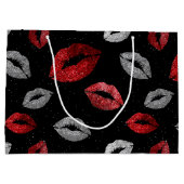 Valentijnsrood Zilver Glitter Lippen op Zwart  Groot Cadeauzakje (Achterkant)