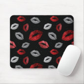 Valentijnsrood Zilver Glitter Lippen op Zwart Muismat (Met muis)