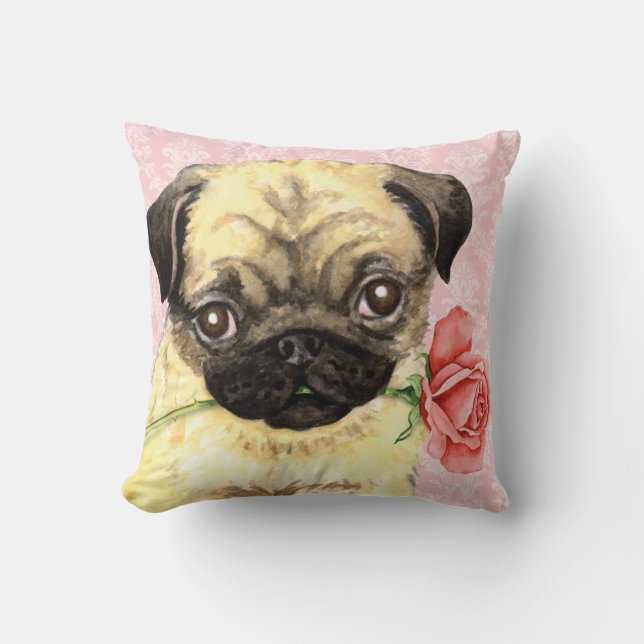 Valentijnsroos Pugs Kussen (Voorkant)