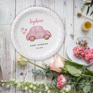 Valentijnsroze Autothema Baby Shower Papieren Bordje