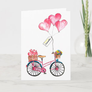Valentijnsroze Blauwe Fietsballon Hart Liefde Naam Feestdagen Kaart