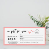 Valentijnsroze Elegant Cadeaubon  (Staand voorkant)
