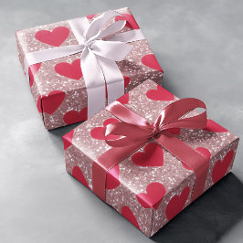 Valentijnsroze glitters- en hartjesinpakpapier  cadeaupapier