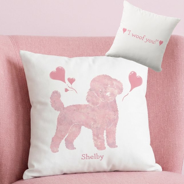 Valentijnsroze Poodle-kussen met eigen naam Kussen (Creator heeft geüpload)