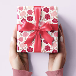 Valentijnsroze & rode rozen inpakpapier 