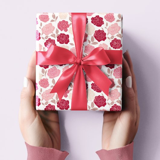 Valentijnsroze & rode rozen inpakpapier