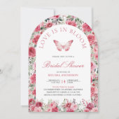 Valentijnsroze Rode Rozen Vlinder Bruidsfeest Kaart (Voorkant)