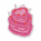 Valentijnsroze tweelaags hartvormige cake sticker (Voorkant)