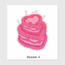 Valentijnsroze tweelaags hartvormige cake sticker