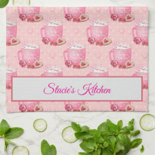 Valentijnsroze & witte koffiemok theedoek